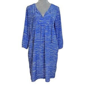GAP Shift Dress Women’s M Blue Striped V-Neck Spring Summer Beachy Brunch